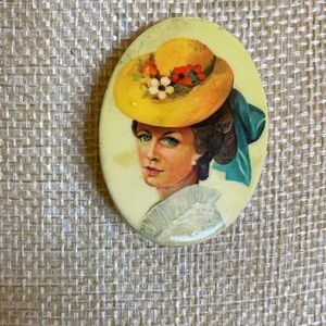 Vintage Wooden Cameo Brooch with Lady Portrait